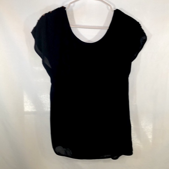 DOUBLE ZERO Sheer Black Sparkly Top Copper Sequins Cap Sleeve Women’s Small NWOT - Picture 5 of 10